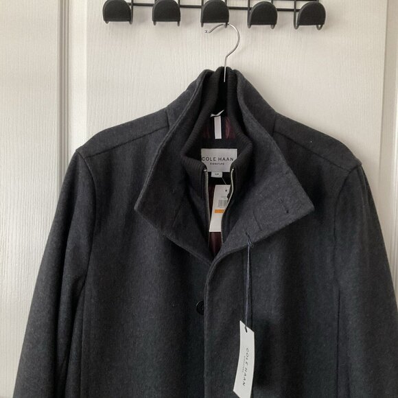 Cole Haan Men's Gray Wool Blend Melton Topcoat Coat Jacket Size Small $325 RV - Picture 2 of 14